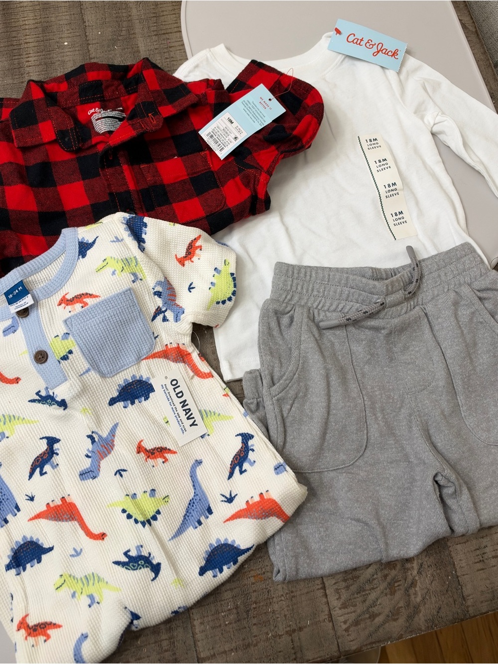 Toddler Dino Waffle Romper + Red Buffalo Plaid Shirt & Gray Joggers Set